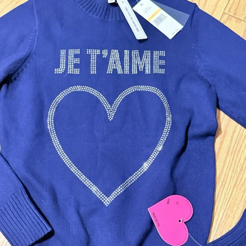 NWT Nanette Lepore red Je T'Aime heart crew neck pullover sweater ladies Small